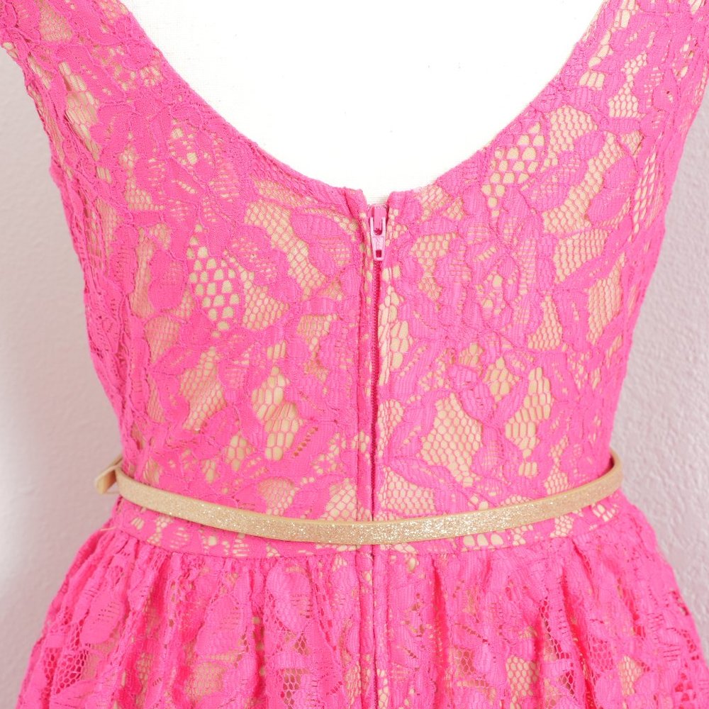 City Triangles Hot Pink Nude Lace Party Dress - Picture 13 of 14